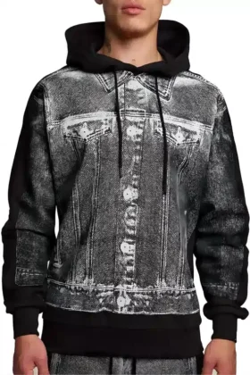 Hoodie med denimgrafik
