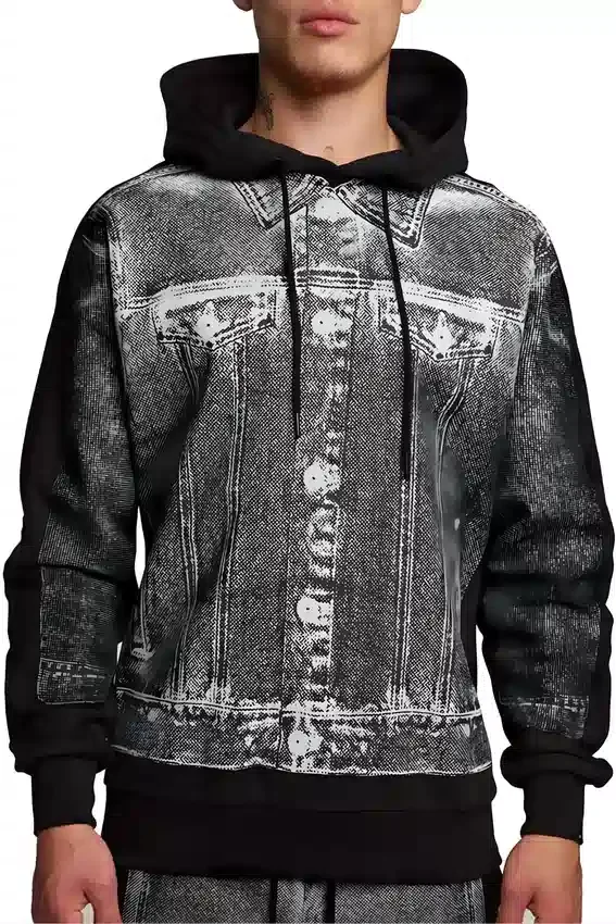 Hoodie med denimgrafik