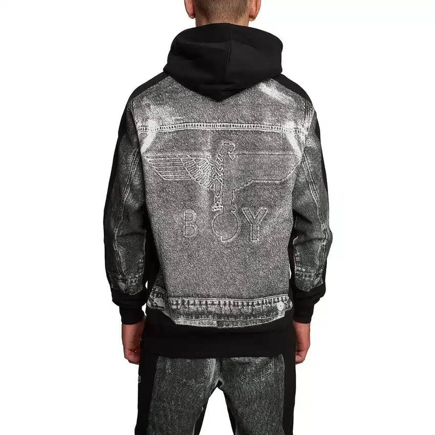Hoodie med denimgrafik