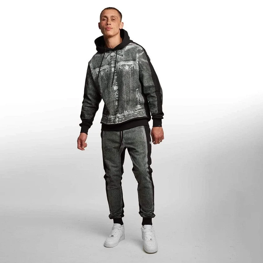 Hoodie med denimgrafik