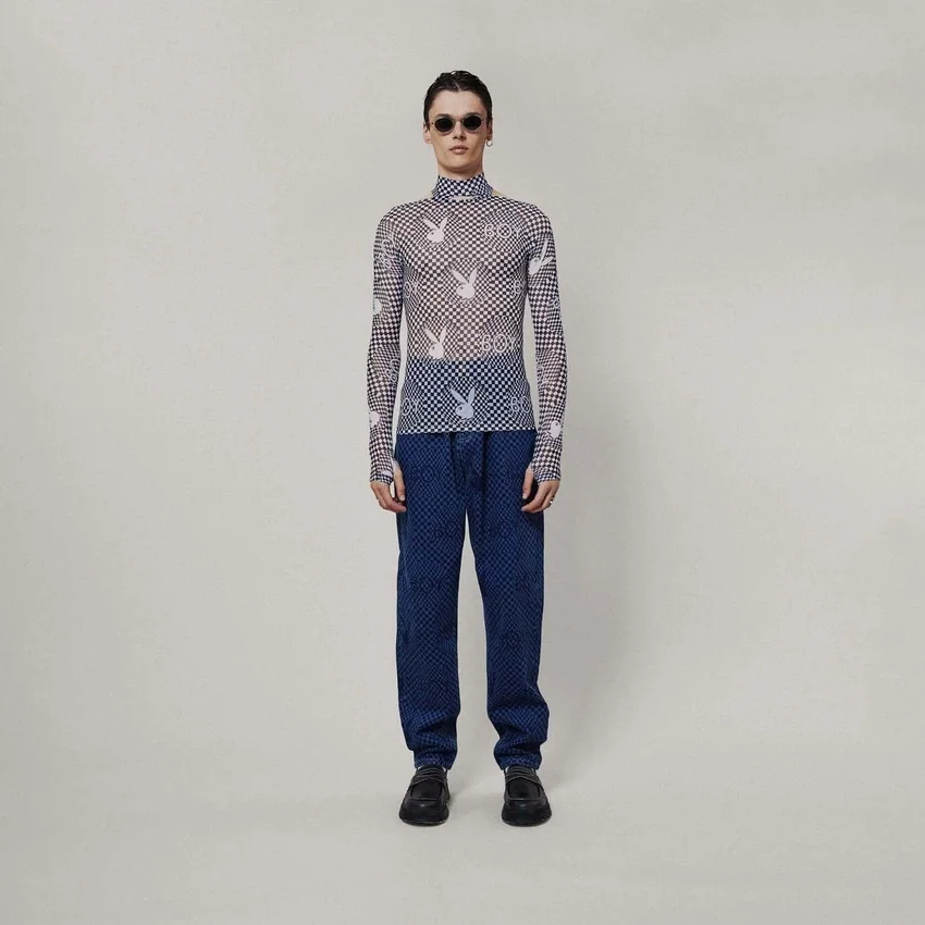 Playboy x BOY Checkerboard Vortex Mesh Top