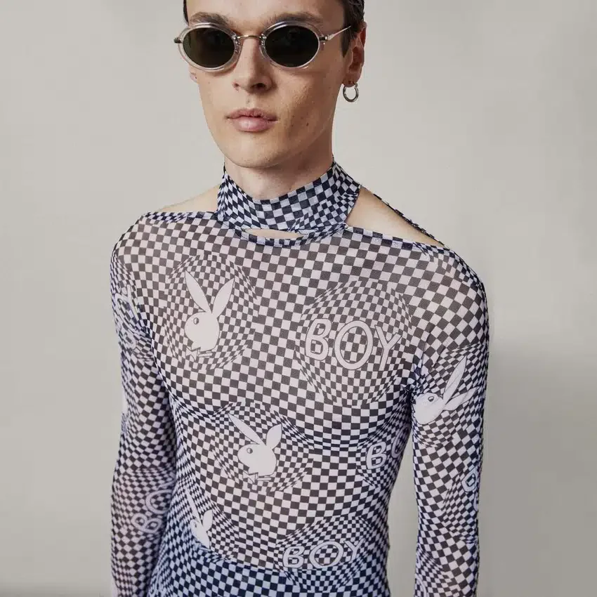 Playboy x BOY Checkerboard Vortex Mesh Top