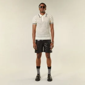 Polo-T-shirt i öppen mesh-stickning