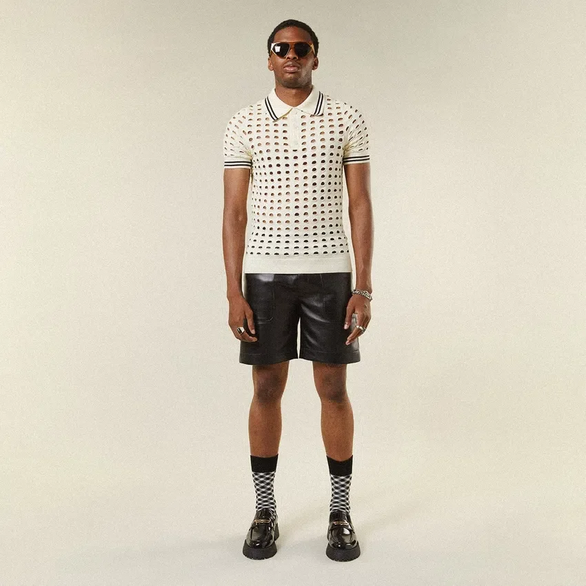 Polo-T-shirt i öppen mesh-stickning