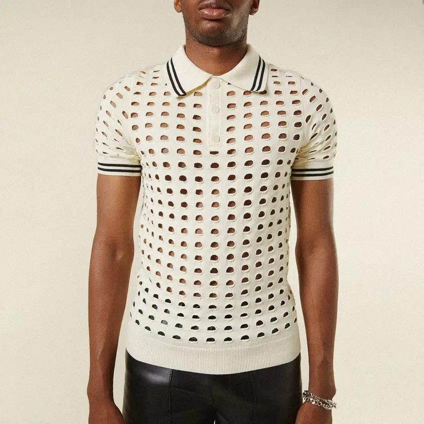 Polo-T-shirt i öppen mesh-stickning